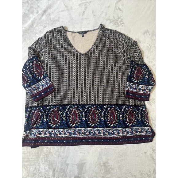 Ulla Popken Boho Paisley Print Tunic Top Size 32/34 (3X) V-Neck 3/4 Sleeve - Picture 1 of 13